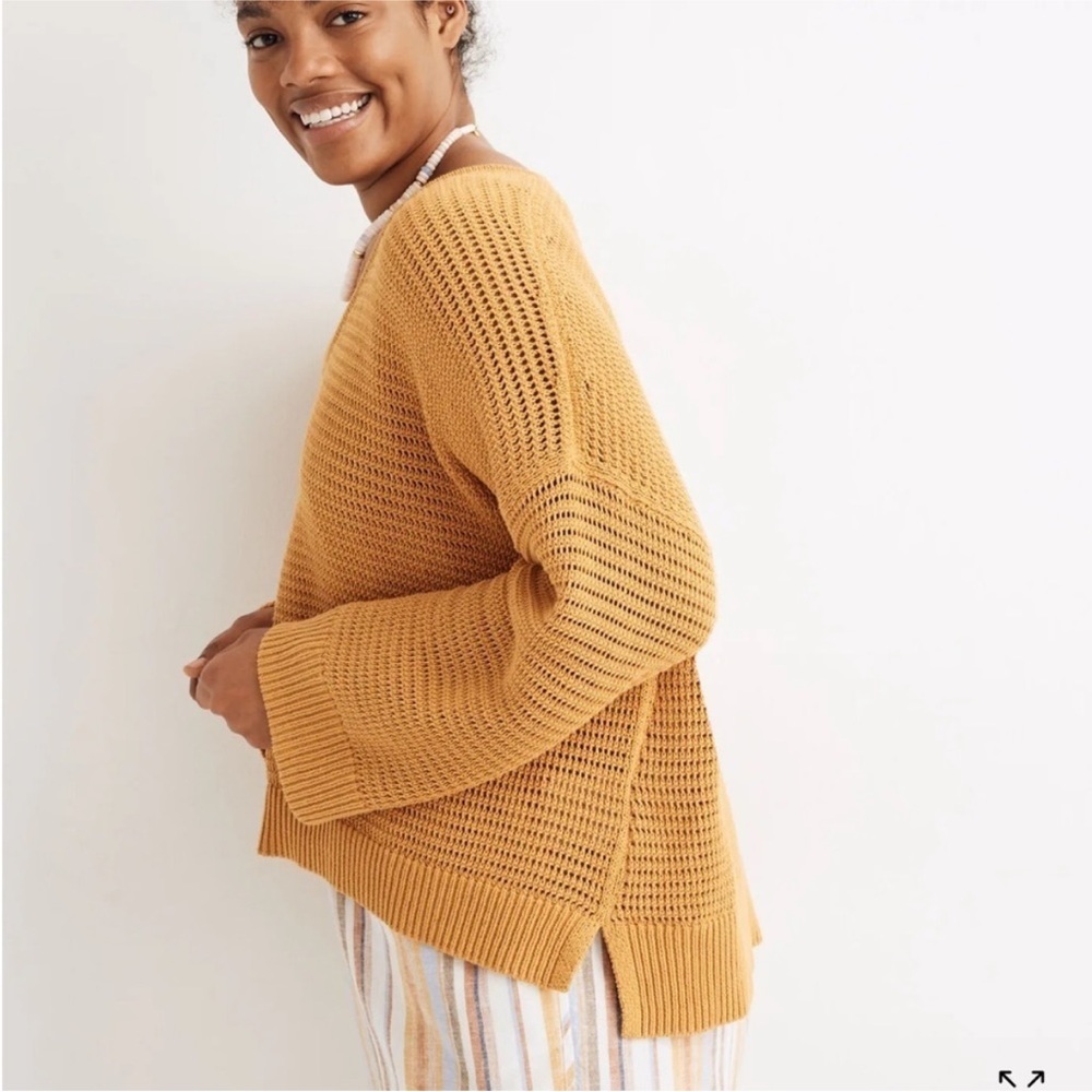 Madewell Seville Open Knit Boxy Pullover Golden Yellow Sweater Small